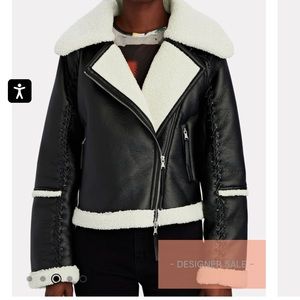NWT Jonathan Simkhai Corinne Faux Shearling Cropped Moto Jacket XL